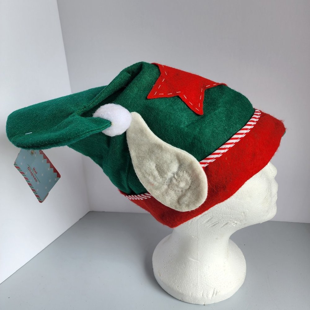 Green Felt Elf Hat with Red Trim and Star